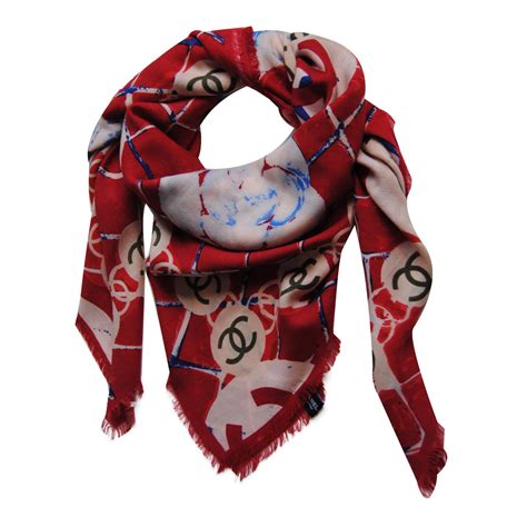 chanel silk scarf red white|Chanel ready to wear scarf.